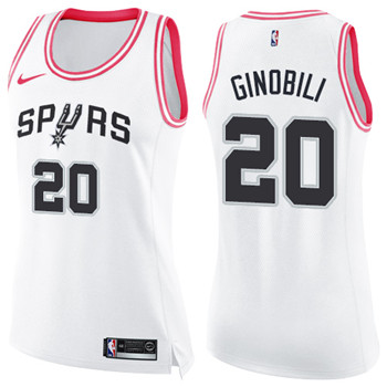 Nike Spurs #20 Manu Ginobili White Pink Women's NBA Swingman Fashion Jersey