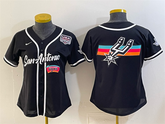 Women's San Antonio Spurs Team Big Logo Black USA 250' Patch City Edition Stitched