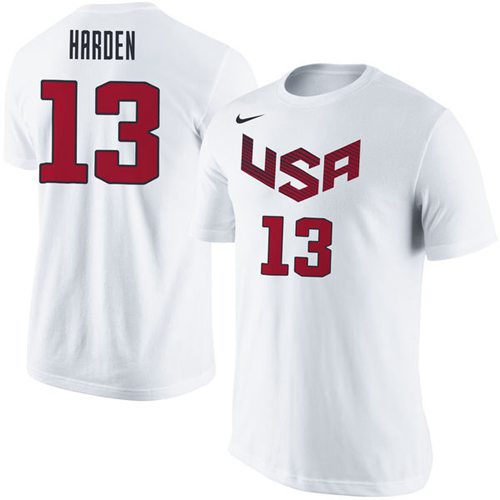 Team USA #13 James Harden Basketball Nike Name & Number T-Shirt White