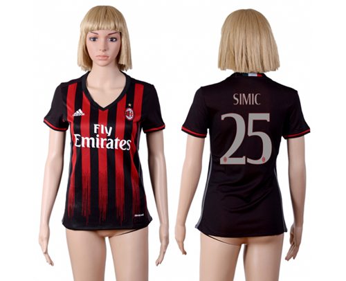Women's AC Milan #25 Simic Home Soccer Club Jersey