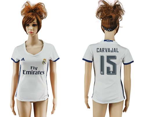 Women's Real Madrid #15 Carvajal Home Soccer Club Jersey