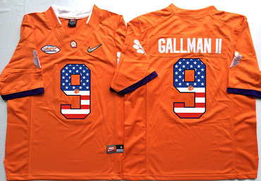 Clemson Tigers 9 Wayne Gallman II Orange USA Flag College Jersey