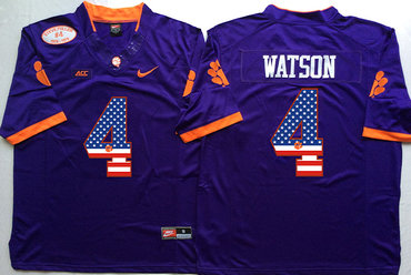 Clemson Tigers 4 Deshaun Watson Purple USA Flag College Jersey