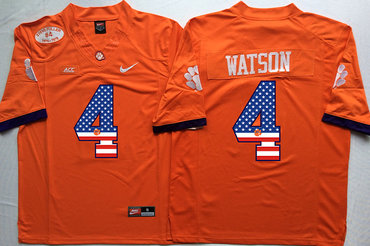 Clemson Tigers 4 Deshaun Watson Orange USA Flag College Jersey