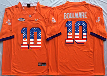 Clemson Tigers 10 Ben Boulware Orange USA Flag College Jersey