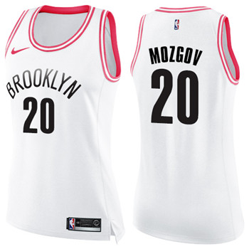 Nike Nets #20 Timofey Mozgov White Pink Women's NBA Swingman Fashion Jersey