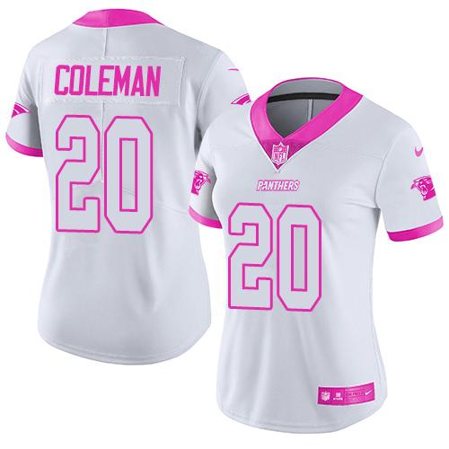 Nike Panthers #20 Kurt Coleman White Pink Women's Stitched NFL Limited Rush Fashion Jersey