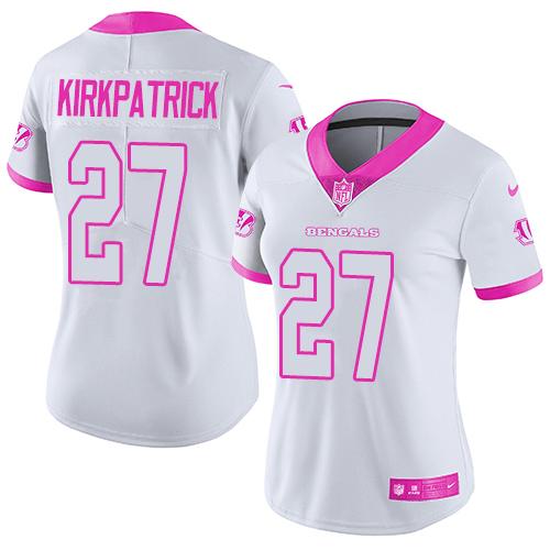 Nike Bengals #27 Dre Kirkpatrick White Pink Women's Stitched NFL Limited Rush Fashion Jersey