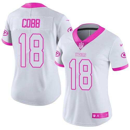 Nike Packers #18 Randall Cobb White Pink Women's Stitched NFL Limited Rush Fashion Jersey