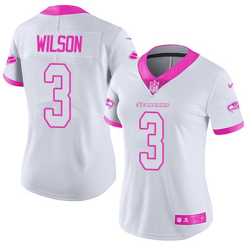 Nike Seahawks #3 Russell Wilson White Pink Women's Stitched NFL Limited Rush Fashion Jersey Nike Seahawks #3 Russell Wilson White Pink Women's Stitched NFL Limited Rush Fashion Jersey