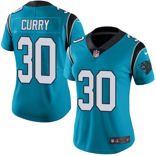 Nike Panthers #30 Stephen Curry Blue Women's Stitched NFL Limited Rush Jersey Nike Panthers #30 Stephen Curry Blue Women's Stitched NFL Limited Rush Jersey