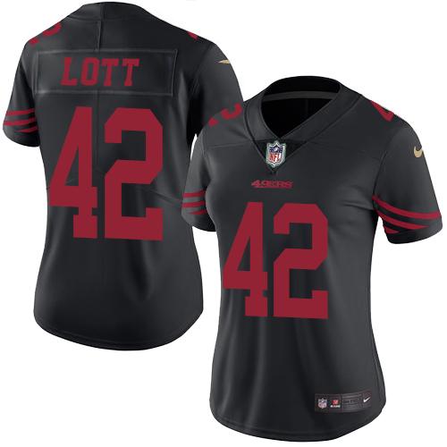 Nike 49ers #42 Ronnie Lott Black Women's Stitched NFL Limited Rush Jersey Nike 49ers #42 Ronnie Lott Black Women's Stitched NFL Limited Rush Jersey