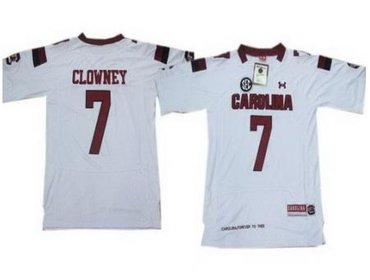 South Carolina 7 Javedeon Clowney White New Style Jerseys with New SEC Patch