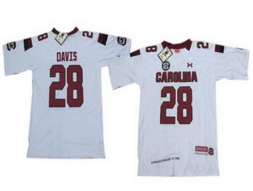 South Carolina 28 Davis White New Style Jersey with New SEC Patch