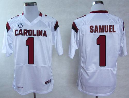 Fighting Gamecocks #1 Deebo Samuel White SEC Patch Stitched NCAA Jersey