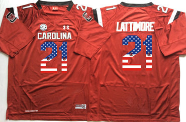 South Carolina Gamecocks 21 Marcus Lattimore Red USA Flag College Jersey