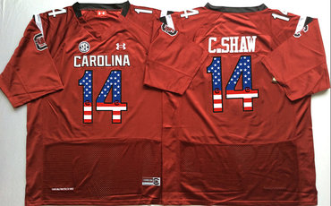 South Carolina Gamecocks 14 C.Shaw Red USA Flag College Jersey