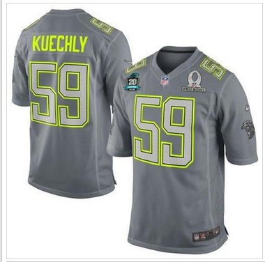 NEW Panthers #59 Luke Kuechly Grey Pro Bowl With 20TH Season Patch Stitched Team Sanders Jersey
