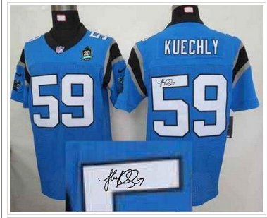 NEW Panthers #59 Luke Kuechly Blue Alternate With 20TH Season Patch Stitched Autographed Jersey