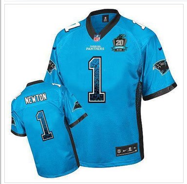 NEW Panthers #1 Cam Newton Blue Alternate With 20TH Season Patch Stitched Drift Fashion Jersey
