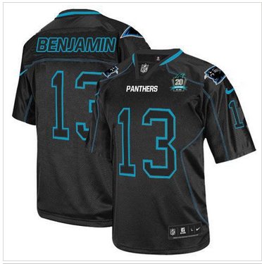 NEW Panthers #13 Kelvin Benjamin Lights Out Black With 20TH Season Patch Stitched Jersey