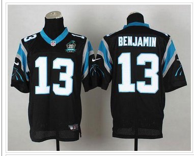NEW Panthers #13 Kelvin Benjamin Black Team Color With 20TH Season Patch Stitched Jersey