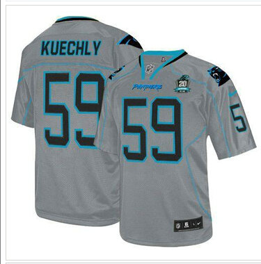 NEW Panthers #59 Luke Kuechly Lights Out Grey With 20TH Season Patch Stitched Jersey