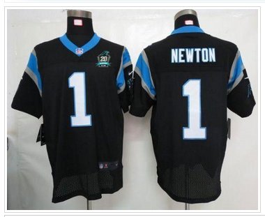 NEW Panthers #1 Cam Newton Black Team Color With 20TH Season Patch Stitched Jersey