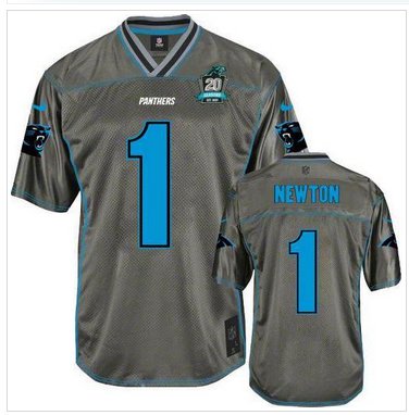 NEW Panthers #1 Cam Newton Grey With 20TH Season Patch Stitched Vapor Jersey