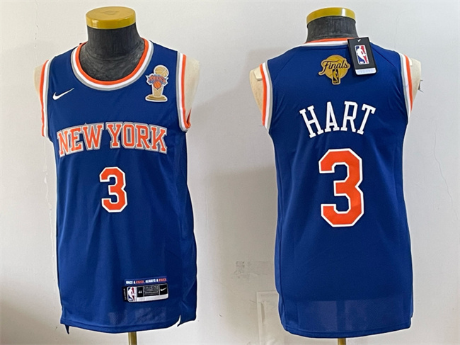 Men's New Yok Knicks #3 Josh Hart Blue 2026 Finals Patch & Finals Champions Patch Stitched Jersey