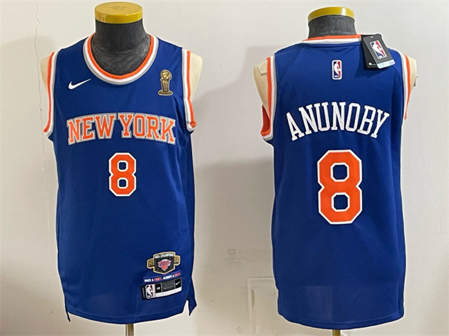Men's New Yok Knicks #8 OG Anunoby Blue 2026 Finals Champions Patch Stitched Jersey