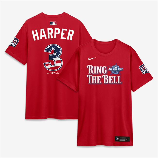 Men's National League #3 Bryce Harper Red 2026 All-Star Game Name & Number T-Shirt