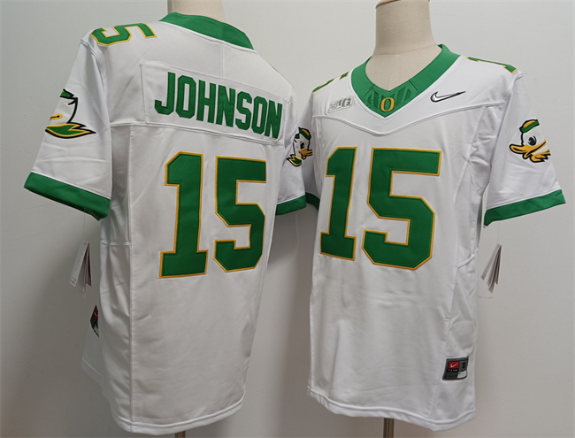 Men's Oregon Ducks #15 Tez Johnson White 2024 F.U.S.E. Stitched Jersey