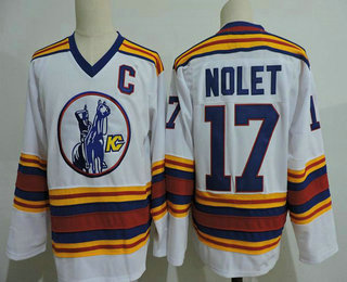 Men's Kansas City Scouts #17 Simon Nolet White Vintage 1975 Stitched Hockey Throwback Jersey S-3XL