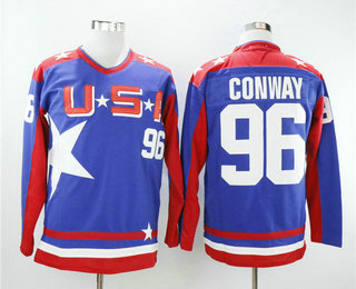 Men's The Movie The Mighty Ducks #96 Charlie Conway Blue Team USA Stitched Ice Hockey Jersey