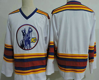 Men's Kansas City Scouts Blank White Vintage 1975 Stitched Hockey Throwback Jersey S-3XL