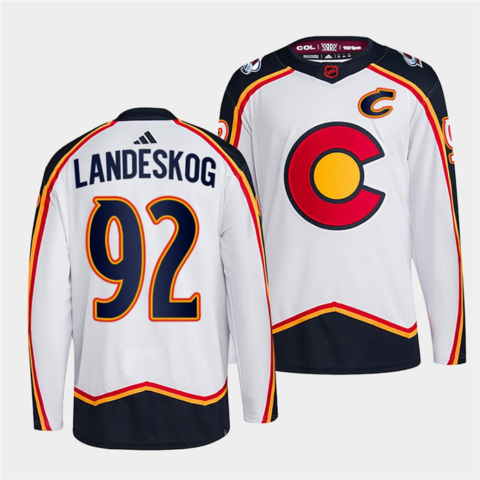 Men's Colorado Avalanche #92 Gabriel Landeskog 2022-23 White Reverse Retro Stitched Jersey