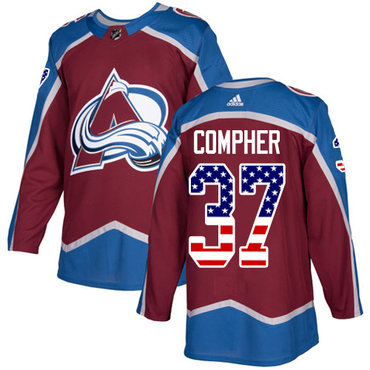 Adidas Avalanche #37 J.T. Compher Burgundy Home Authentic USA Flag Stitched NHL Jerse