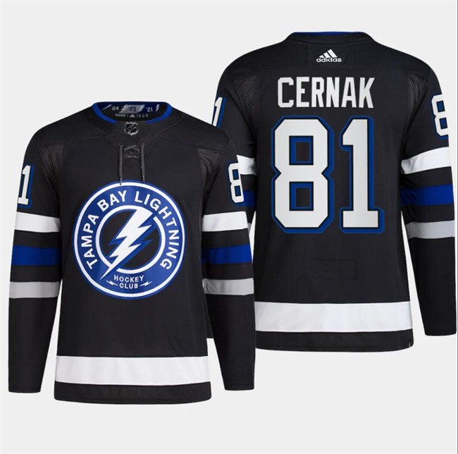 Men's Tampa Bay Lightning #81 Erik Cernak Black Alternate Premier Breakaway Stitched Jersey