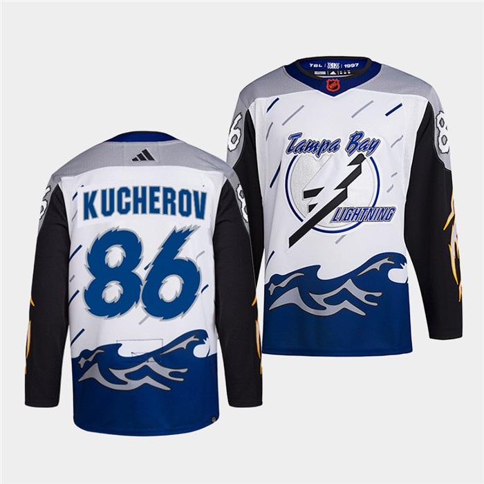 Men's Tampa Bay Lightning #86 Nikita Kucherov White 2022 Reverse Retro Stitched Jersey