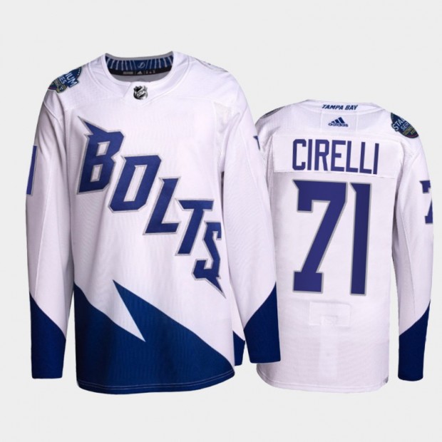 Men's Tampa Bay Lightning#71 Anthony Cirelli 2022 White Stadium Series Breakaway Stitched Jersey