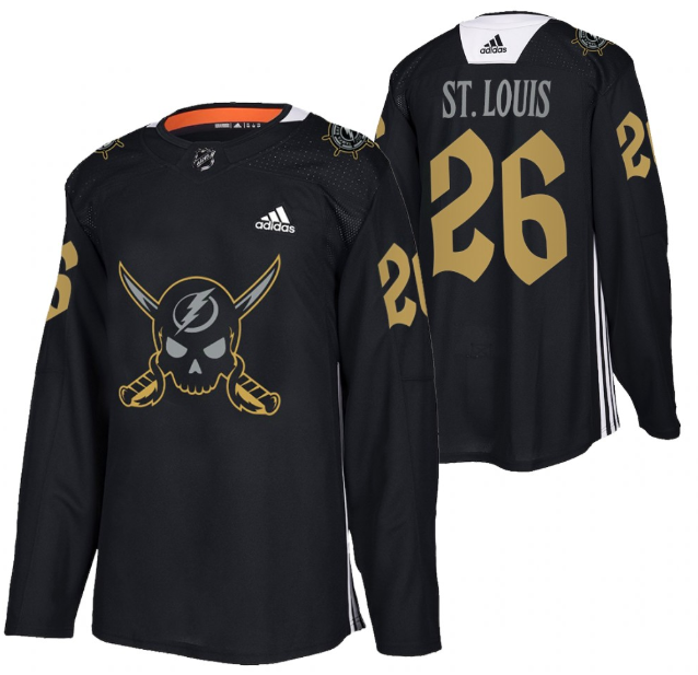 Men's Tampa Bay Lightning #26 Martin St. Louis Black Gasparilla Inspired Pirate-Themed Warmup Stitched Jersy