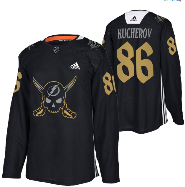 Men's Tampa Bay Lightning #86 Nikita Kucherov Black Gasparilla Inspired Pirate-Themed Warmup Stitched Jersy