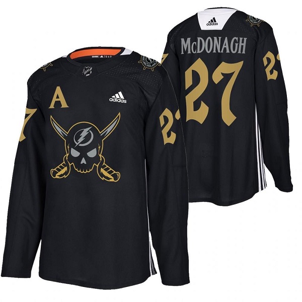 Men's Tampa Bay Lightning #27 Ryan McDonagh Black Gasparilla Inspired Pirate-Themed Warmup Stitched Jersy