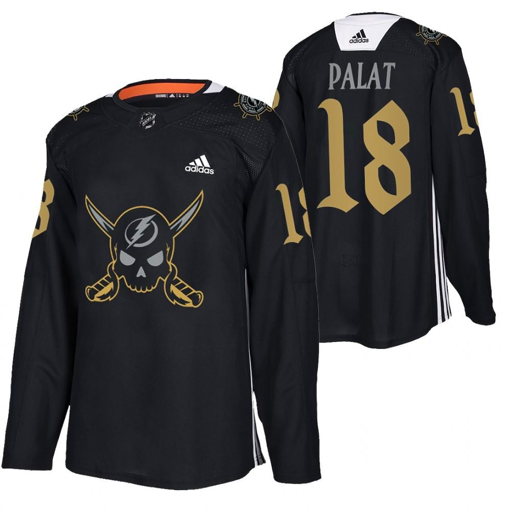 Men's Tampa Bay Lightning #18 Ondrej Palat Black Gasparilla Inspired Pirate-Themed Warmup Stitched Jersy