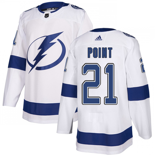 Lightning #21 Brayden Point White Road Authentic Stitched Hockey Jersey