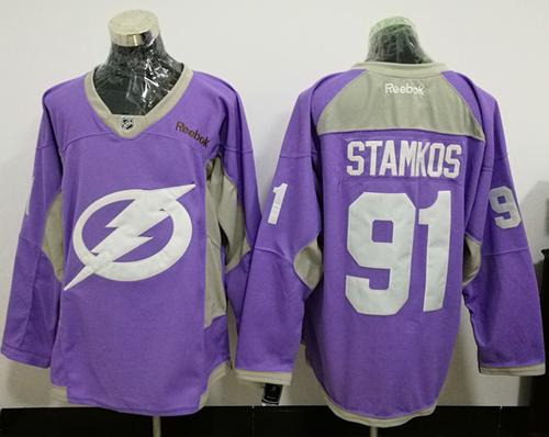 Lightning #91 Steven Stamkos Purple Fights Cancer Practice Stitched NHL Jersey