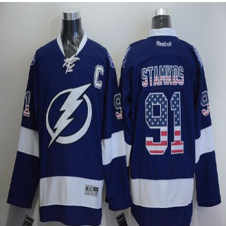 Tampa Bay Lightning #91 Steven Stamkos Blue USA Flag Fashion Stitched NHL Jersey