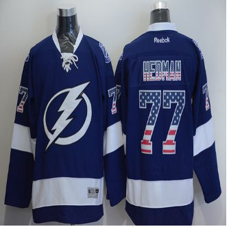 Tampa Bay Lightning #77 Victor Hedman Blue USA Flag Fashion Stitched NHL Jersey