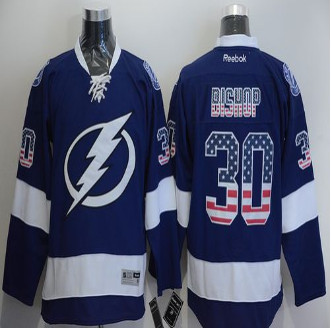 Tampa Bay Lightning #30 Ben Bishop Blue USA Flag Fashion Stitched NHL Jersey